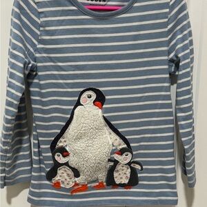 Mini Boden Blue and White Striped Penguin Long Sleeve Tee